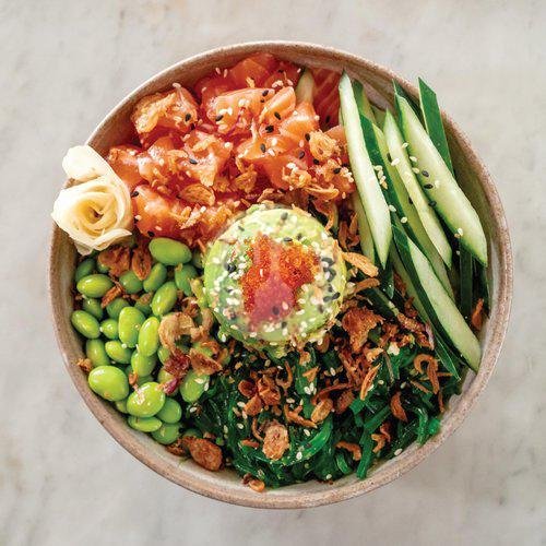 Salmon sashimi bowl menu Unibowl Pokebowl (Healthy, Bowl, Salad, Sashimi), Batu Belig