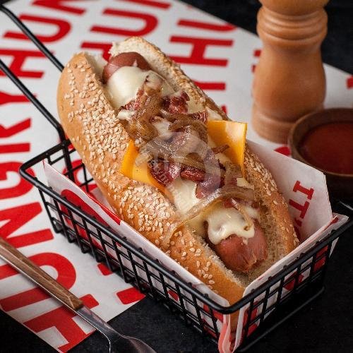 Crazy Cheesy Bacon Hot Dog menu Hungry Hunt Burger & Hotdog, Canggu