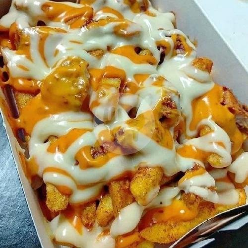 Kentang Goreng/French Fries,Saus Keju Mayo/Mayonnaise Cheese Sauce menu Warung Arsya Halal Pizza, Burger, Corndog, Pulau Bungin