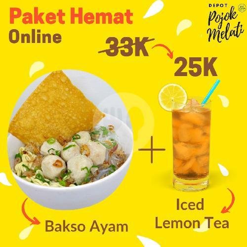 Hemat 2 Baso Ayam + Iced Lemon Tea menu Depot Pojok Melati, Tabanan Kota