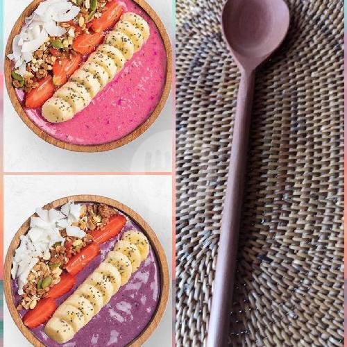 Pink Purple Free Wooden Spoon menu Nom Bali Smoothie Bowl, Denpasar