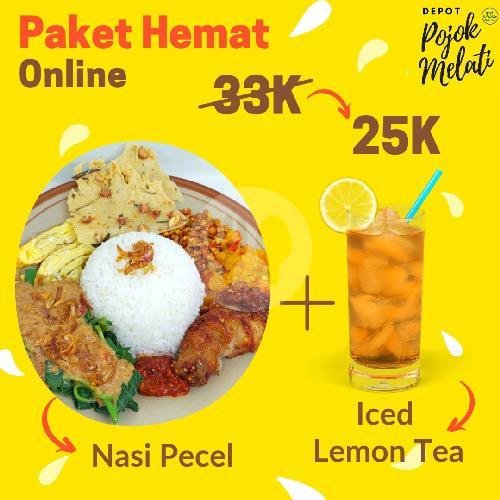 Hemat 1 Nasi Pecel + Iced Lemon Tea menu Depot Pojok Melati, Tabanan Kota