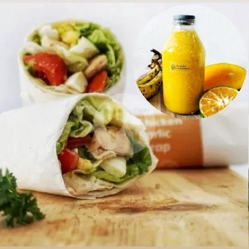 Combo Deal!! 1x Chicken Garlic Wrap (L) + 1x Sunrise Juice menu Healthy Neighbours