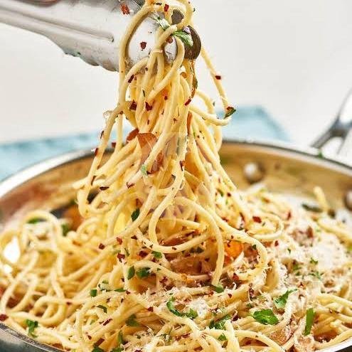 Happy Spaghetti Bowl Aglio Olio With Cheese Sauce menu Happy Ricebowl, Tukad Badung