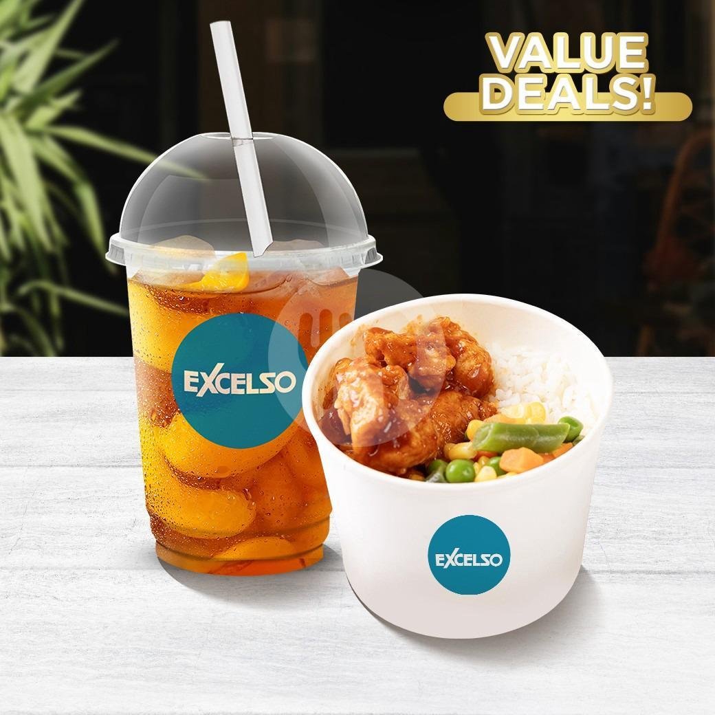 1 Rice Bowl + 1 Peach Iced Tea C menu Excelso Coffee, Mall Bali Galeria