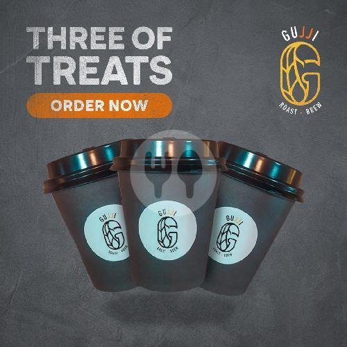 Three Of Treats (Please Choose Black Or Mikkbased Coffee, Chocolate Or Tea For Non Coffee) menu Gujji Coffee & Roastery, Legian