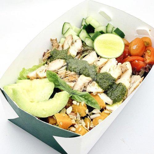 Chicken Pesto Salad Box menu Tender Leaf Canteen Healthy, Salad, Soup, Yogurt