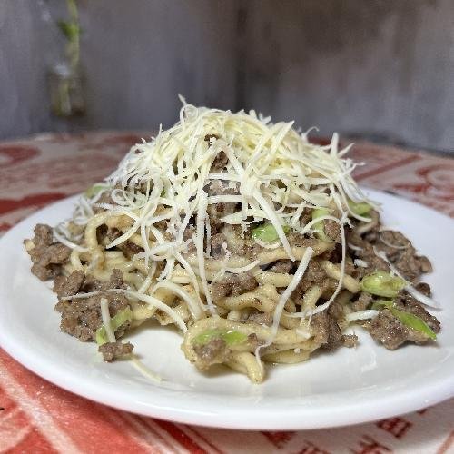 Minced Pork Cheese Hazelnut Noodles menu Mie And More, Pantai Batu Bolong