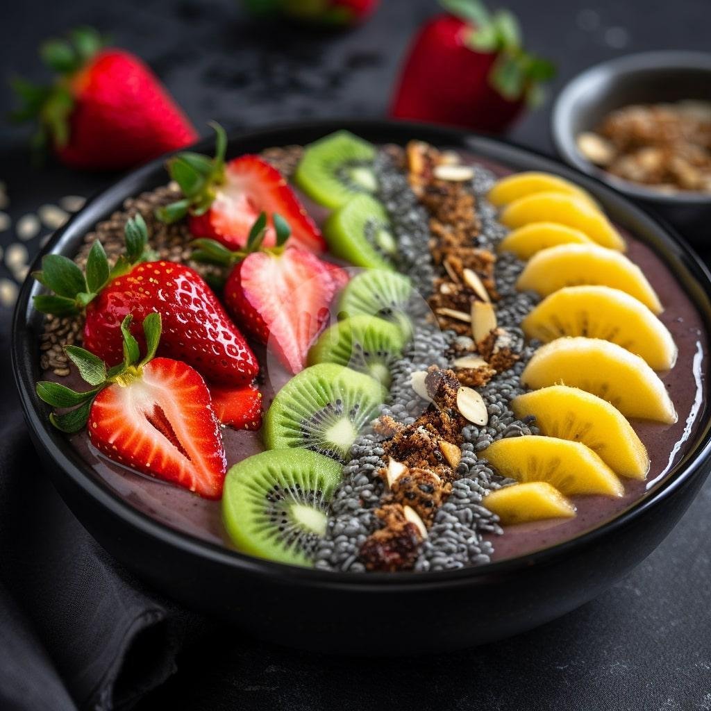 Charcoal X Banana Smoothie Bowl (485 kcal) menu veganlicious - Vegan Smoothie Bowl and Coffee, Seminyak