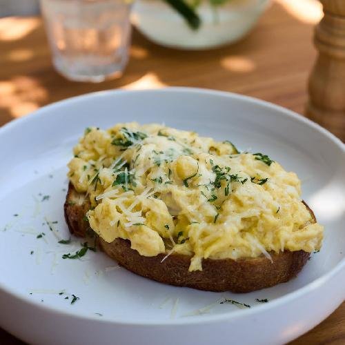 Truffle Scramble Eggs menu Merch Cafe Amsterdam, Pererenan
