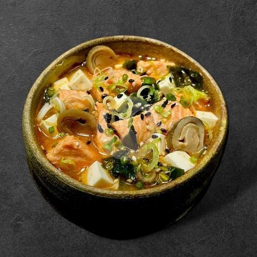 Spicy Salmon Miso Soup menu Philadelphia Bali, Sushi & Oyster, Canggu