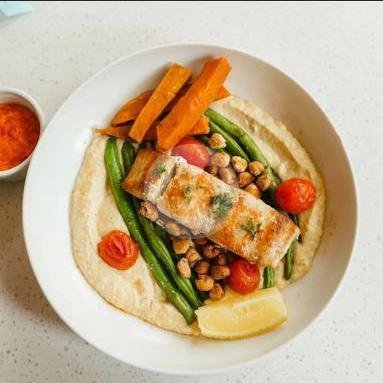 Fish Steak With Humus menu Amino, Gluten Free & Healthy Food Resto, Ungasan