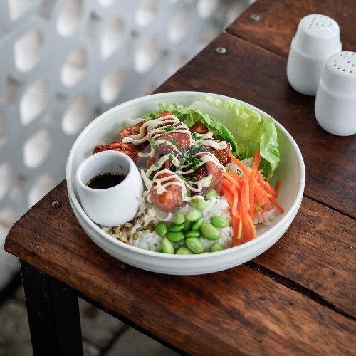 Korean Fried Tofu Rice Bowl menu Tarabelle Donuts, Coffee & Eats