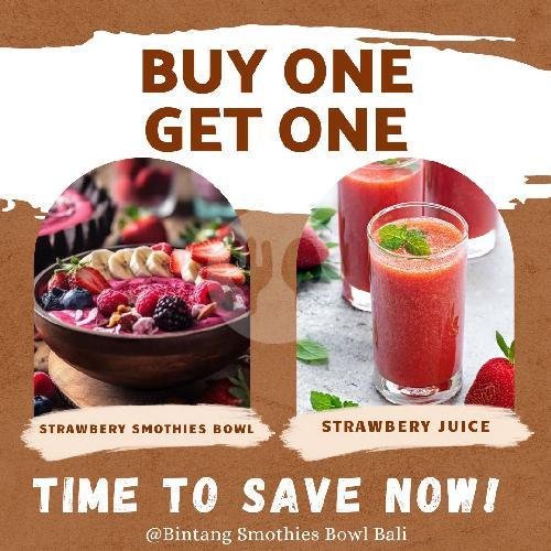 Strawbery Smothies Bowl + Strawbery Juice Free menu Bintang Smoothies Bowl and Juice, Legian