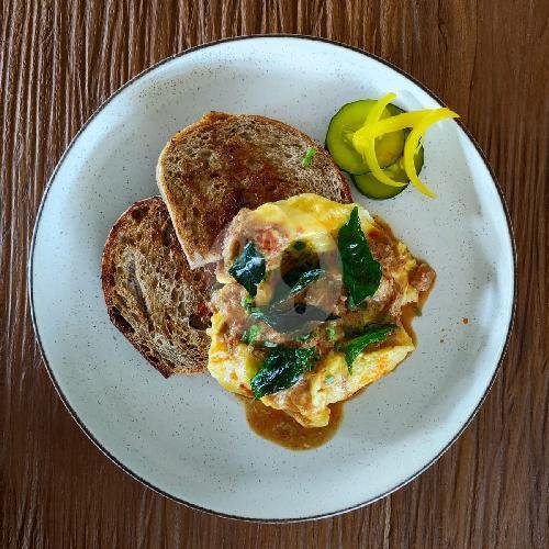 Crab Curry Scramble Egg On Toast menu The Flow, Pererenan