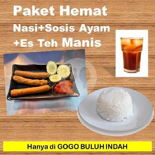 Pahe Nasi Sosis Ayam +Es Teh menu Gogo Fried Chicken, Buluh Indah