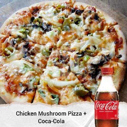 CokeComboDeals Chiken Mushroom Pizza Coca-Cola 390ml menu Kokun Kitchen & Pastry, Denpasar