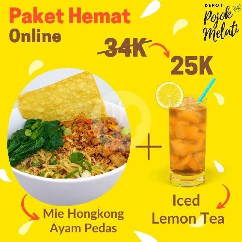 Hemat 3 Mie Ayam Pedas + Iced Lemon Tea menu Depot Pojok Melati, Tabanan Kota