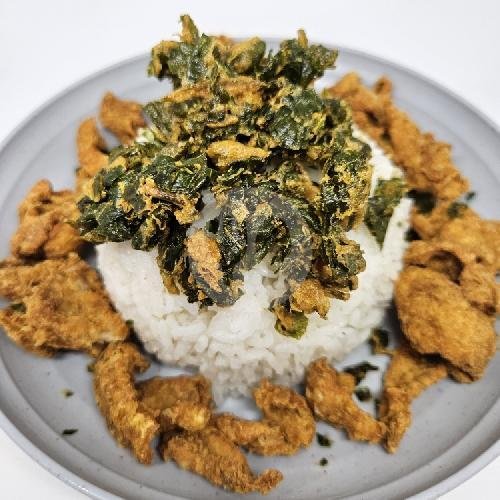 Nasi Kulit + Kangkung Crispy menu Ayam Tulang Lunak Bu Lik, Kubu Anyar