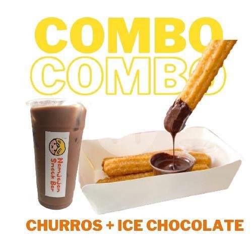 Classic Churros 6 Pcs + 1 (M) Ice Chocolate menu Namjajan Corn Dog & Churros, Pemogan Raya